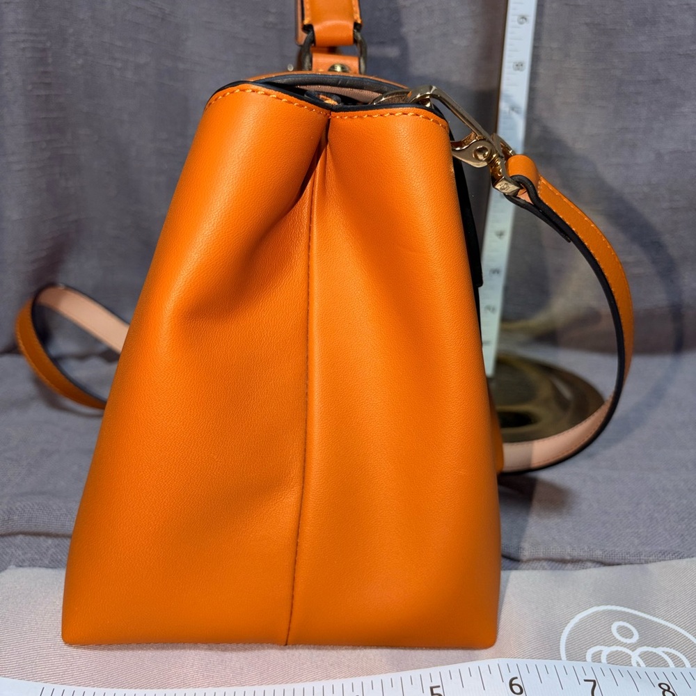 Structured Orange Leather Top-Handle Satchel with Gold-Tone Clasp - Picture 6 of 9